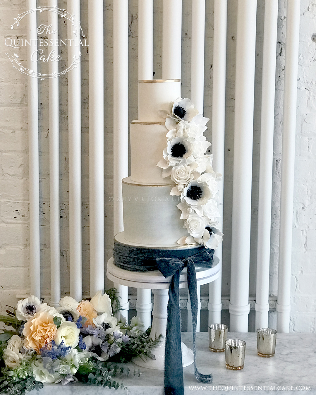 Blue Marble with Sugar Roses & Anemones | The Quintessential Cake | Chicago | Luxury Wedding Cakes | Company 251