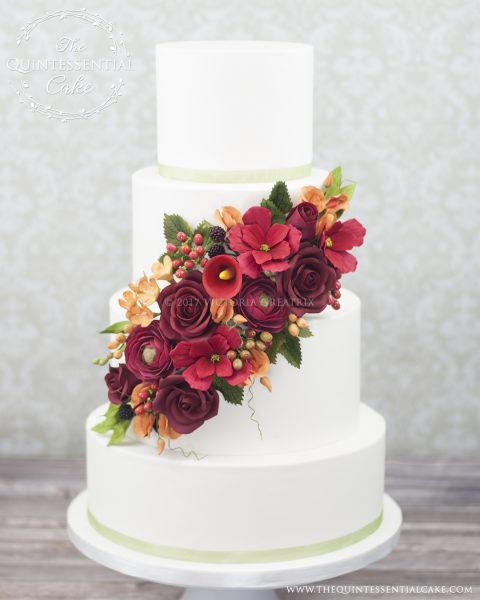 Fall Wedding Cake with Sugar Flowers | The Quintessential Cake | Chicago | Luxury Wedding Cakes | Garfield Park Conservatory