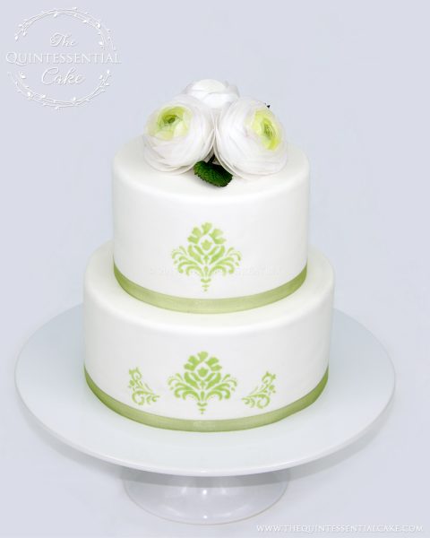 Simple Cake with Green Stencil | The Quintessential Cake | Chicago | Custom Cakes