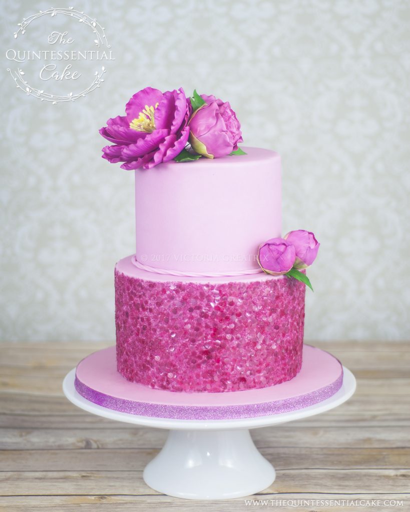 Pink Sequins & Peonies Birthday Cake | The Quintessential Cake | Chicago | Custom Cakes