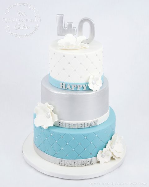 Silver Turquoise 40th Birthday Cake | The Quintessential Cake | Chicago | Custom Cakes