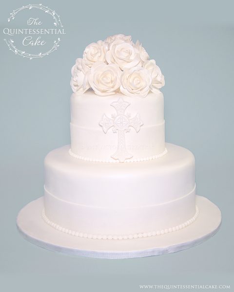 White Rose Christening Cake | The Quintessential Cake | Chicago | Custom Cakes