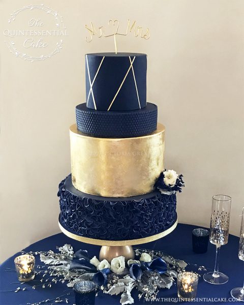 Navy Gold Wedding Cake | The Quintessential Cake | Chicago | Luxury Wedding Cakes