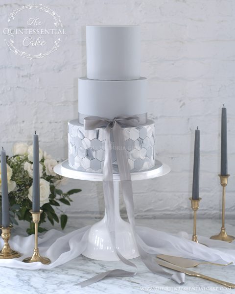 Modern Grey Wedding Cake with Marble Tiling | The Quintessential Cake | Chicago | Luxury Wedding Cakes | Company 251