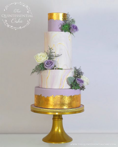 Lavender Marble with Gold Leaf and Fresh Flowers | The Quintessential Cake | Chicago | Luxury Wedding Cakes | Row 24