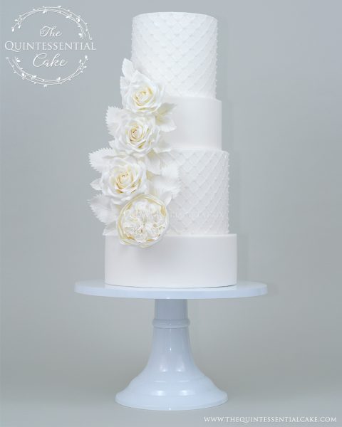 All White Wedding Cake with Sugar Roses and Pearls | The Quintessential Cake | Chicago | Luxury Wedding Cakes