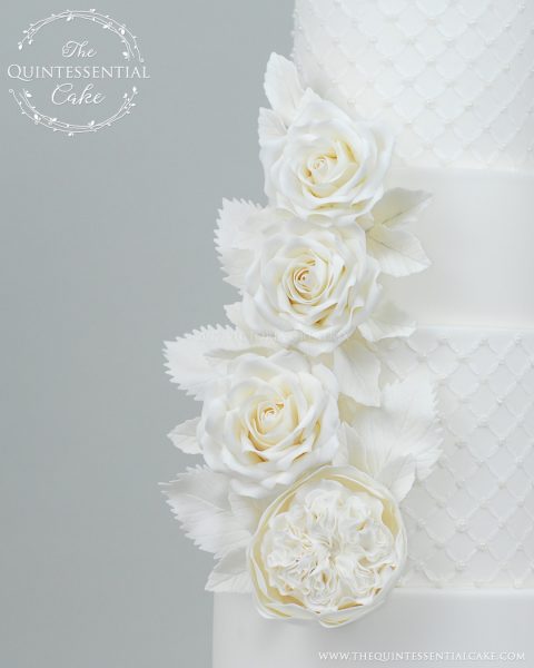 All White Wedding Cake with Sugar Roses and Pearls | The Quintessential Cake | Chicago | Luxury Wedding Cakes