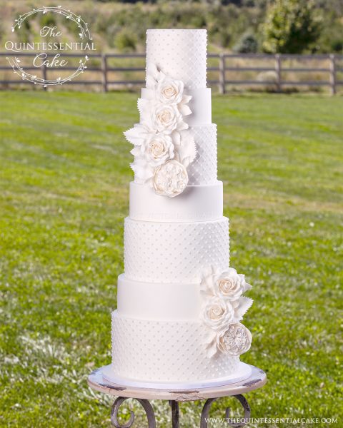 All White Wedding Cake with Sugar Roses and Pearls | The Quintessential Cake | Chicago | Luxury Wedding Cakes