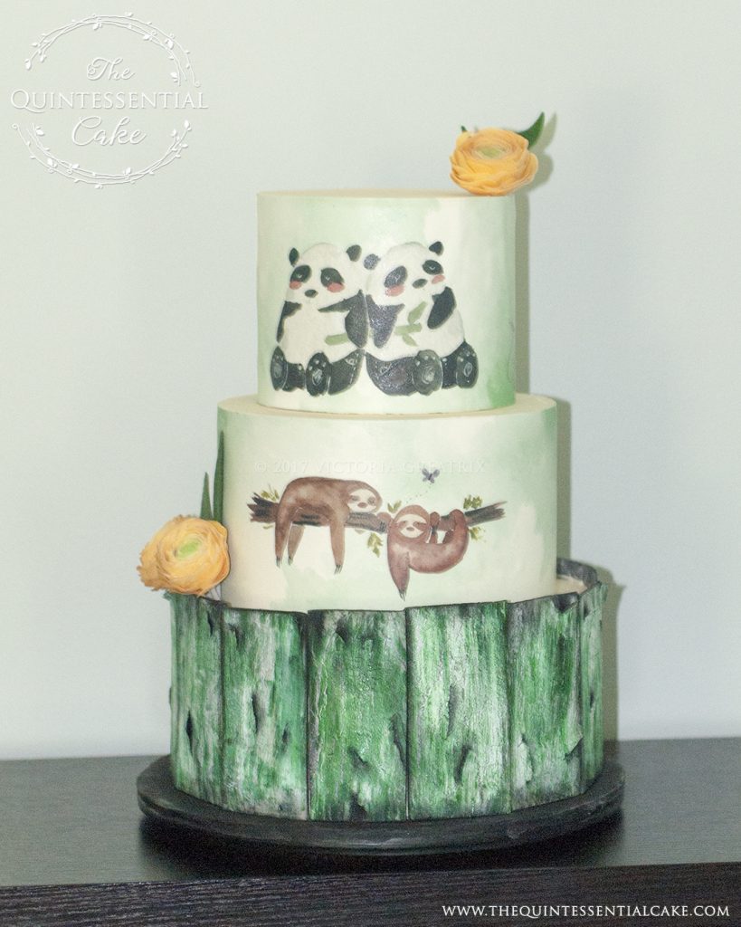 Baby Shower Cake with Hand Painted Animals and Bark Effect | The Quintessential Cake | Chicago | Luxury Wedding Cakes