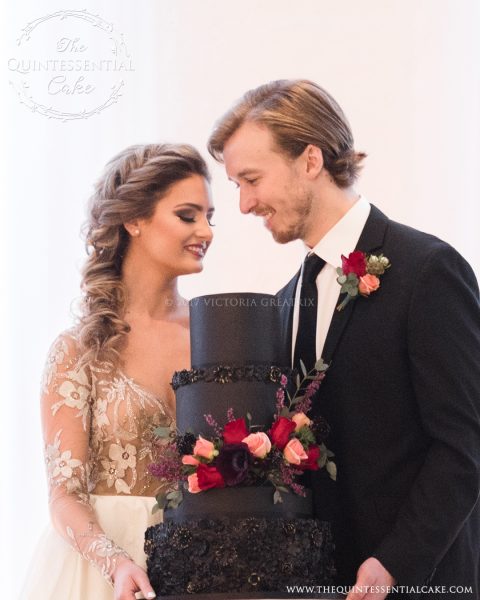Bride & Groom with Cake The Quintessential Cake | Chicago | Luxury Wedding Cakes | Chez