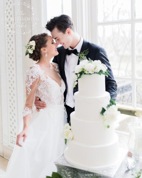Bride & Groom with Cake | The Quintessential Cake | Chicago | Luxury Wedding Cakes | The Armour House