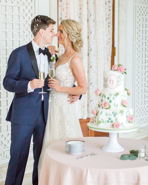 Hand Painted Cake with Sugar Roses | The Quintessential Cake | Chicago | Luxury Wedding Cakes | The Armour House