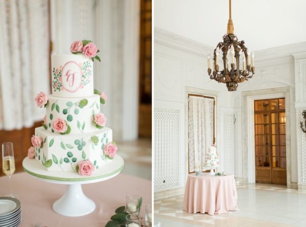 Hand Painted Wedding Cake with Sugar Roses | The Quintessential Cake | Chicago | Luxury Wedding Cakes | The Armour House