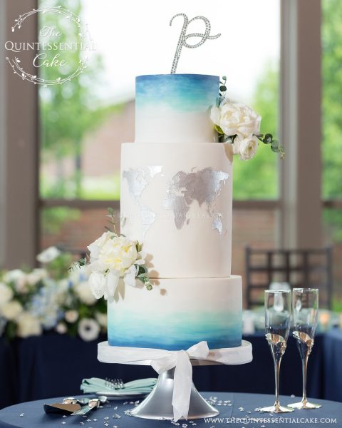 TQC Ombre Watercolor & Map Wedding Cake | The Quintessential Cake | Chicago | Luxury Wedding Cakes | Noah's Event Venue | Being Joy Photography