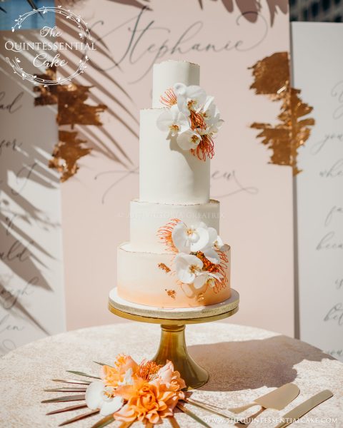 TQC Orange Water Color & Orchid Cake | The Quintessential Cake | Chicago | Luxury Wedding Cakes | The Odyssey | Chicago Style Weddings Designer's Challenge | Chicago River