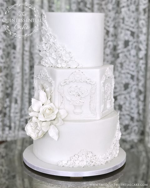 TQC Bas Relief & Roses Wedding Cake | The Quintessential Cake | Chicago | Luxury Wedding Cakes | The Armour House