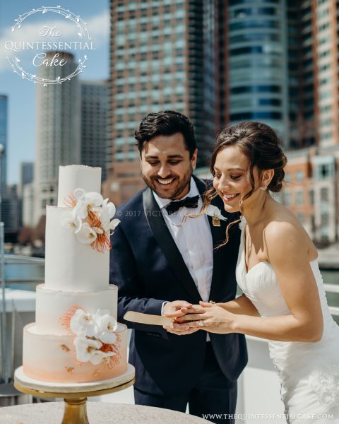 TQC Orange Water Color & Orchid Wedding Cake | The Quintessential Cake | Chicago | Luxury Wedding Cakes | The Odyssey | Chicago Style Weddings Designer's Challenge | Chicago River