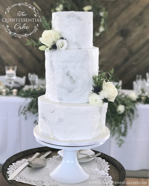 TQC Grey Marble Rough Stone & Bas Relief Wedding Cake | The Quintessential Cake | Chicago | Luxury Wedding Cakes | Northfork Farm
