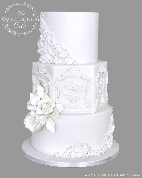 TQC Bas Relief & Roses Wedding Cake | The Quintessential Cake | Chicago | Luxury Wedding Cakes | The Armour House