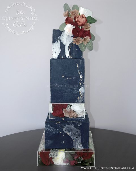 TQC Square Textured Marble Wedding Cake | The Quintessential Cake | Chicago | Luxury Wedding Cakes | Hawthorne's Backyard | West Chicago