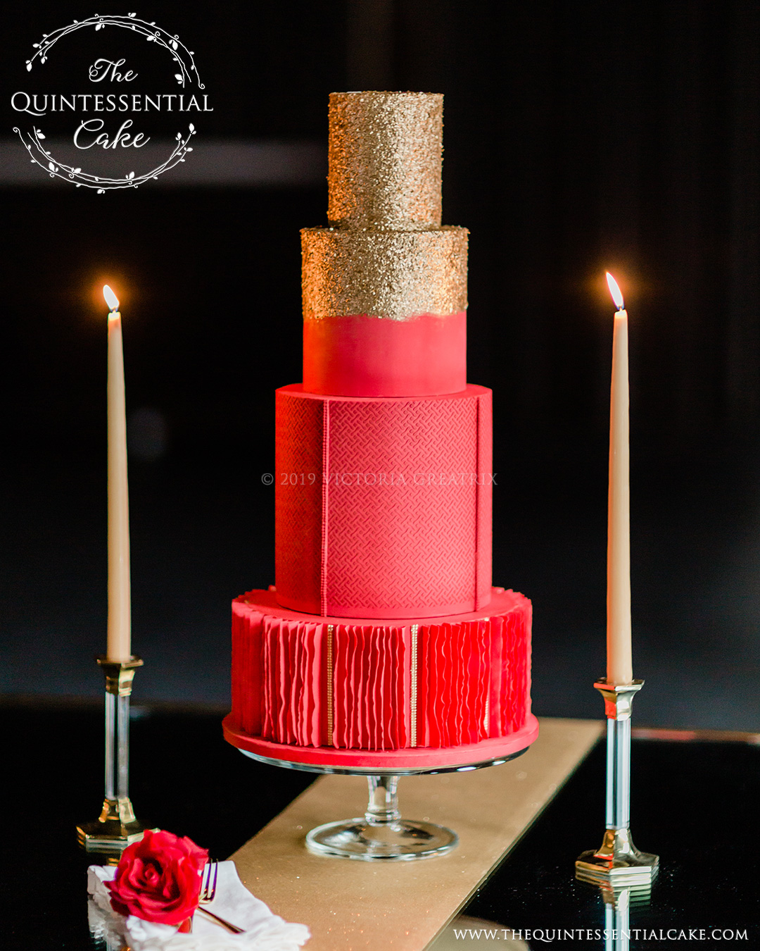 TQC Red & Gold Wedding Cake | The Quintessential Cake | Wheaton | Chicago | Wedding Cakes | Photography by Lauryn | The Dalcy |