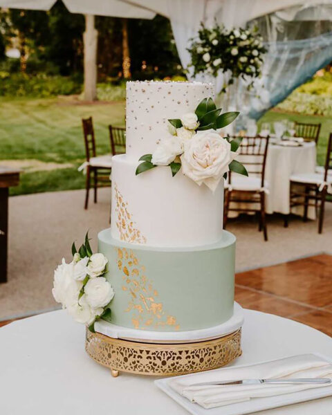 Green, White & Gold Wedding Cake | The Quintessential Cake | Wheaton | Naperville