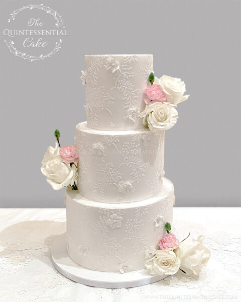Lace Appliqué Wedding Cake | The Quintessential Cake | Wheaton | The Oscar Swan | Geneva