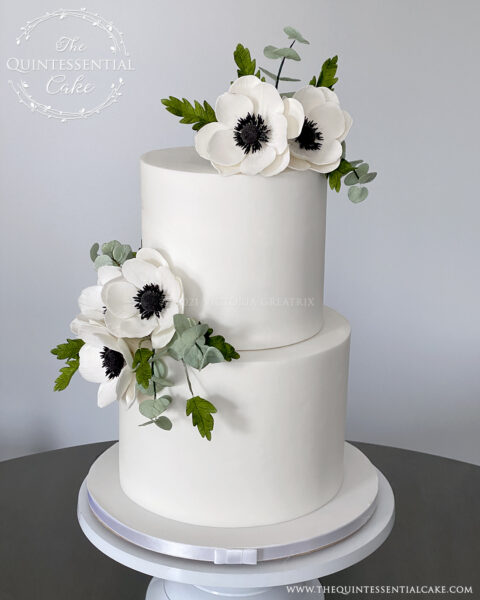 Simple White Wedding Cake with Sugar Anemones | The Quintessential Cake | Wheaton | The J Parker | Chicago